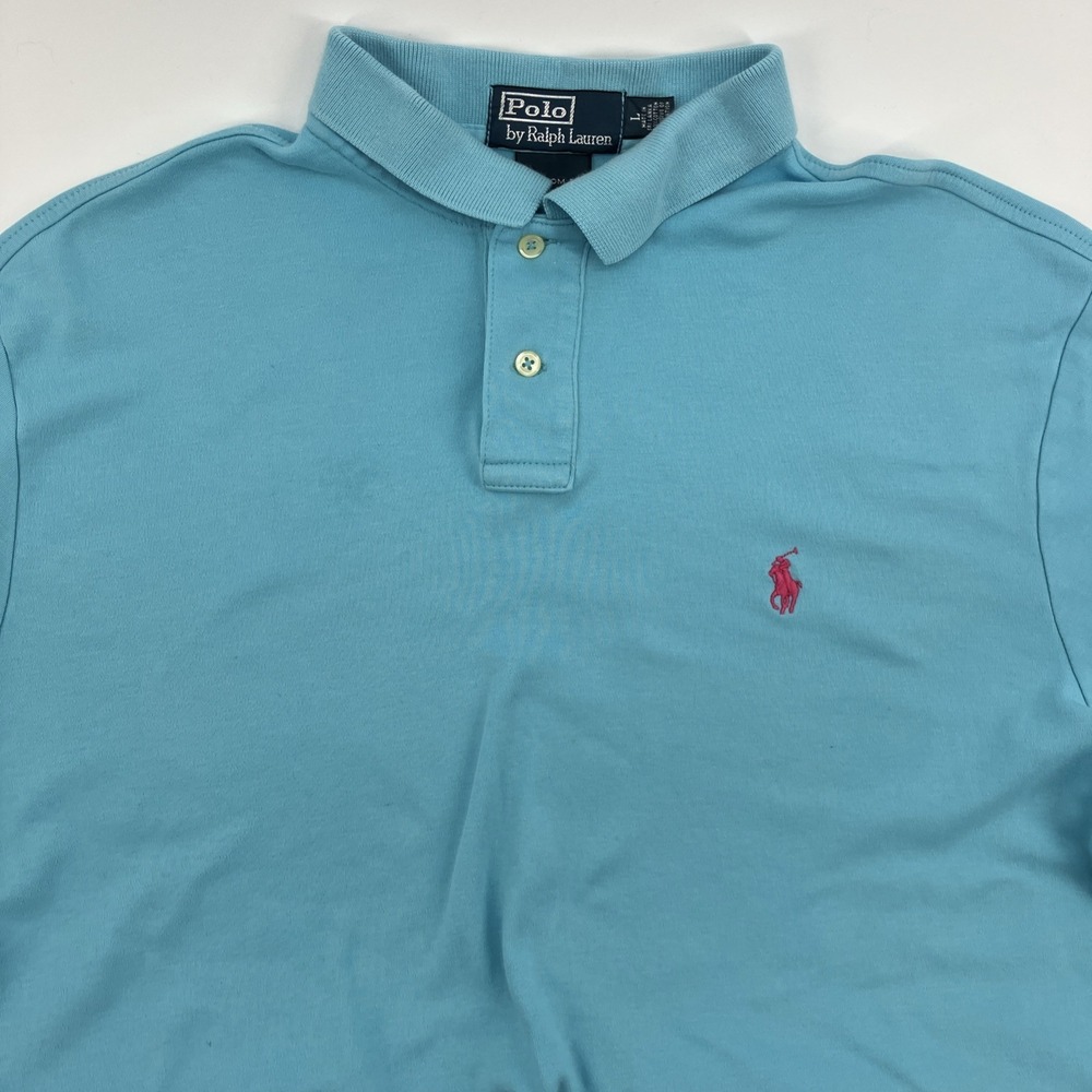 Polo Ralph Lauren Polo Shirt Men's Large Turquoise Pink Pony Short Sleeve Golf